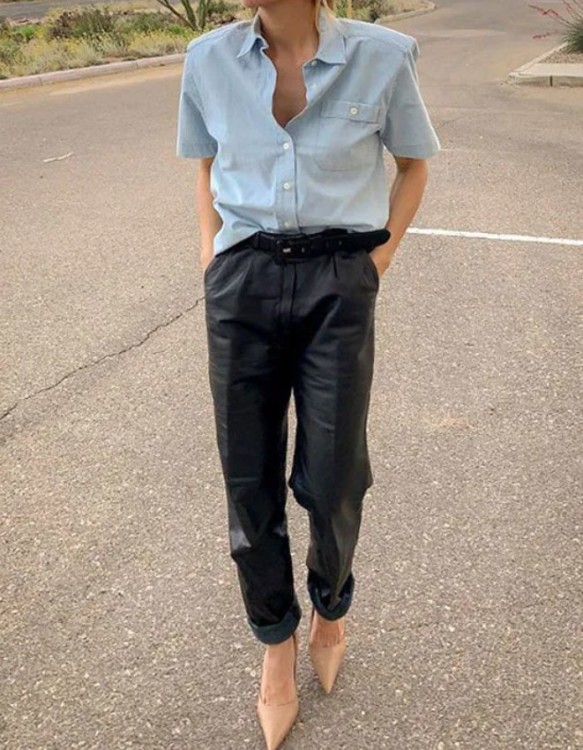 брюки прямого крою з еко-шкіри