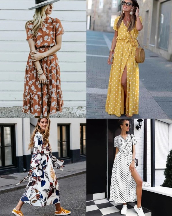 Довгі сукні в горох і квіточку