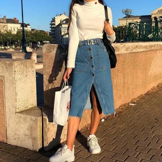 джинсова міді спідниця